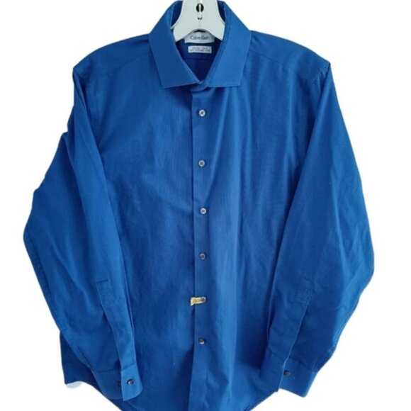 16&17👔Calvin Klein Navy and Simons Grey/Teal Dress Shirts+Tie Gift - Picture 5 of 10